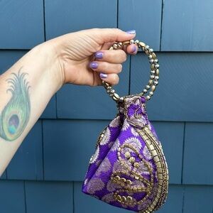 💜💜💜Purple fortune cookie bracelet purse paisley NWOT